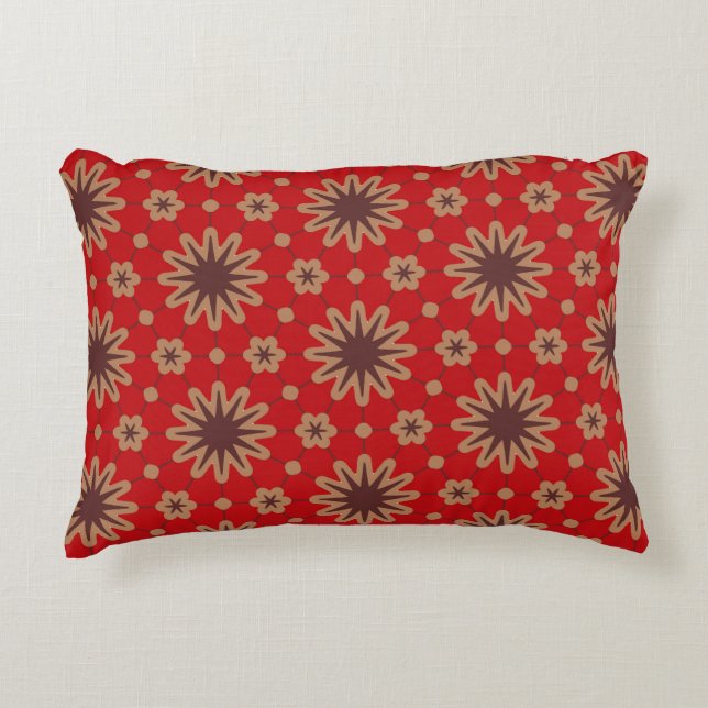 Crimson Starburst Bloom Decorative Cushion (Front)