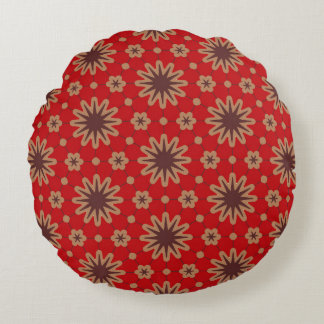 Crimson Starburst Bloom Round Cushion