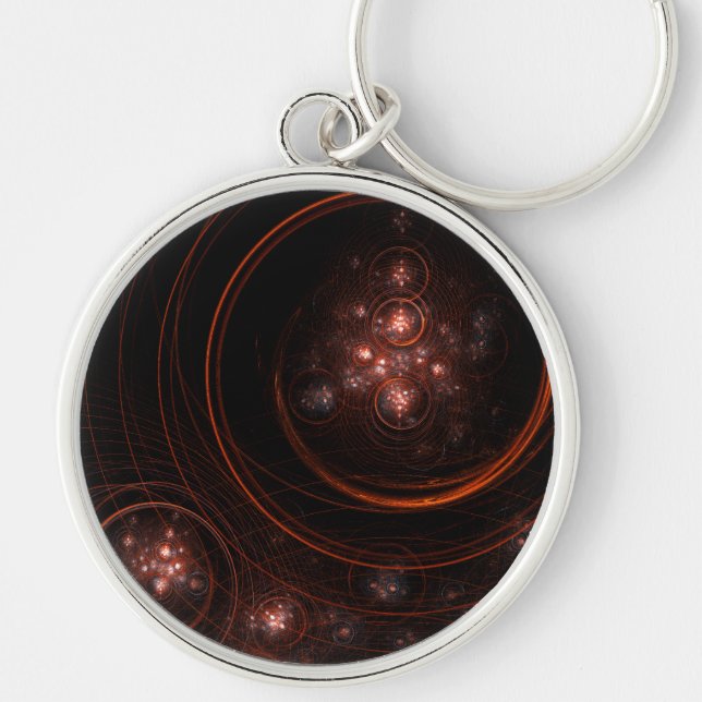Crimson Starlight Orbits Abstract Cosmic Art Key Ring (Front)