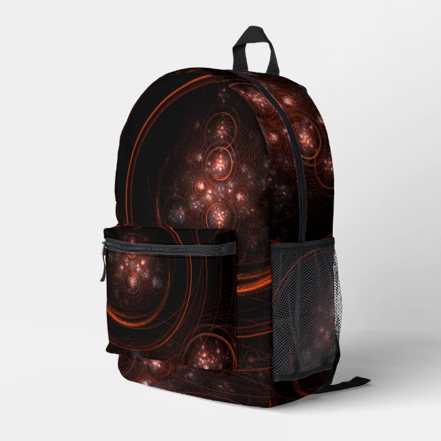 Crimson Starlight Orbits Abstract Cosmic Art Printed Backpack (Back Corner Right)