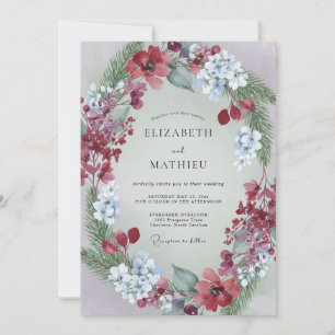 Crimson Steel Leafy Wedding Invitation