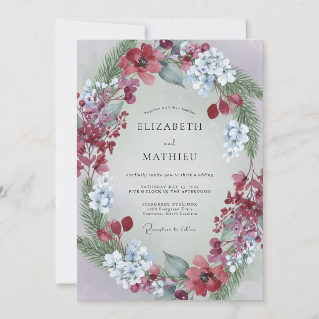 Crimson Steel Leafy Wedding Invitation (Front)