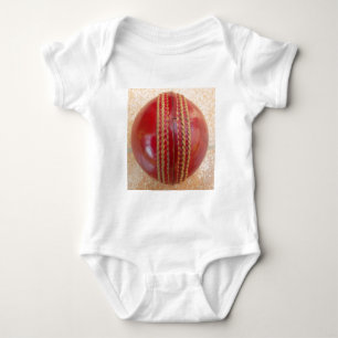 Crimson Stitch Focus: Close-Up of Cricket's Heart Baby Bodysuit