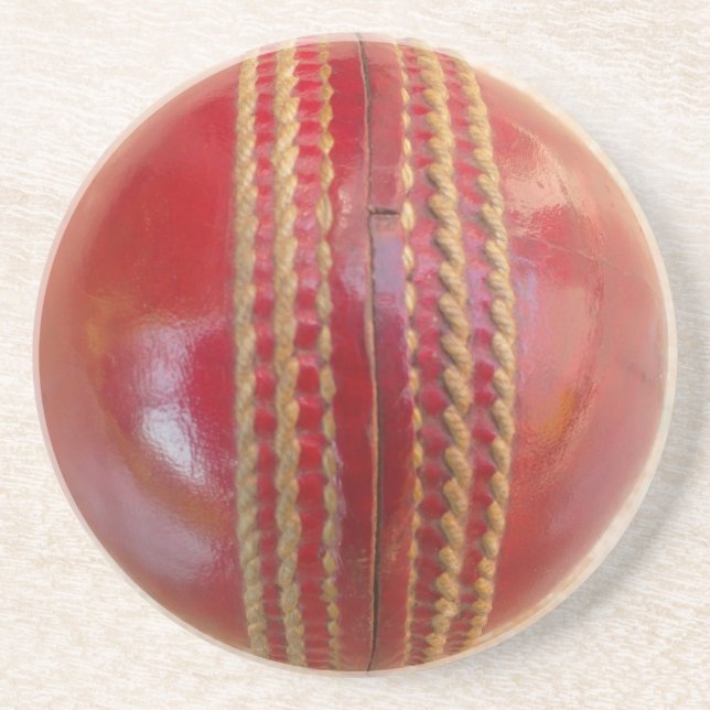 Crimson Stitch Focus: Close-Up of Cricket's Heart Coaster (Front)