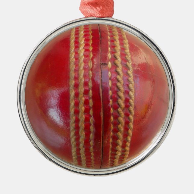Crimson Stitch Focus: Close-Up of Cricket's Heart Metal Tree Decoration (Front)