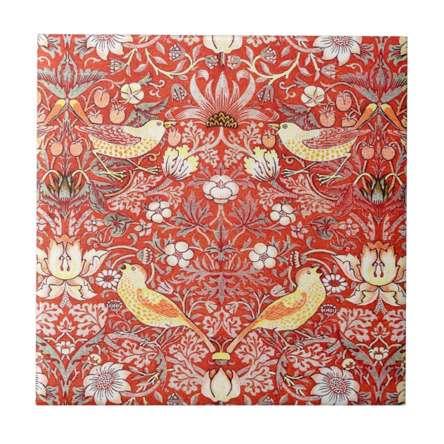 Crimson Strawberry Thief Tile (Front)