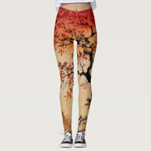 Crimson sun over Tree of Life Leggings