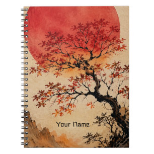 Crimson sun over Tree of Life Notebook