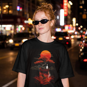 Crimson Sunset Bonsai – Japanese Zen Landscape Tri-Blend Shirt