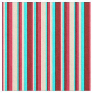 Crimson, Tan, Aqua, and Dark Red Stripes Pattern Fabric