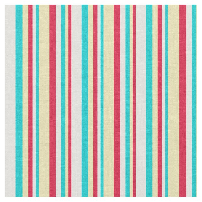 Crimson, Tan, Dark Turquoise & Light Cyan Lines Fabric (Close Up)