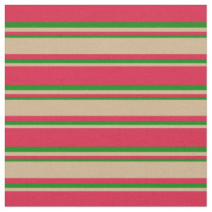 Crimson, Tan & Green Pattern Fabric