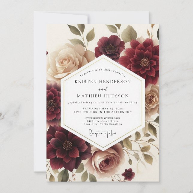 Crimson Tawny Vignette Wedding Invitation (Front)