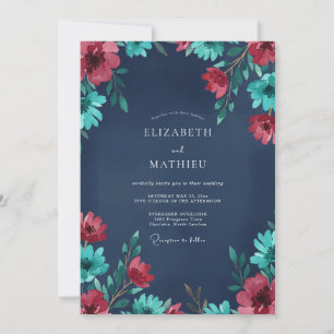Crimson Teal Painted Wedding Invitation