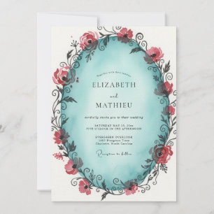 Crimson Teal Vine Wedding Invitation