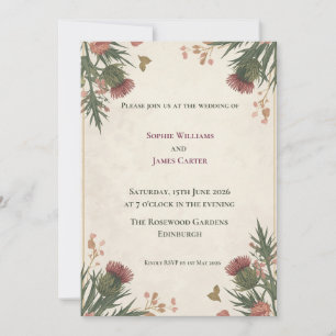Crimson Thistle Botanical Corner Wedding Invitatio Invitation