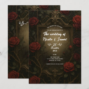 Crimson Thorn Red Roses Gothic Baroque Wedding Invitation