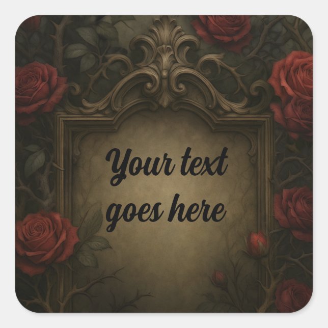 Crimson Thorn Red Roses Gothic Baroque Wedding Square Sticker (Front)