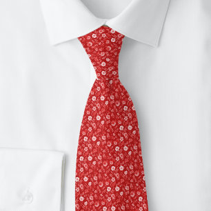 Crimson Tiny Flowers Tie
