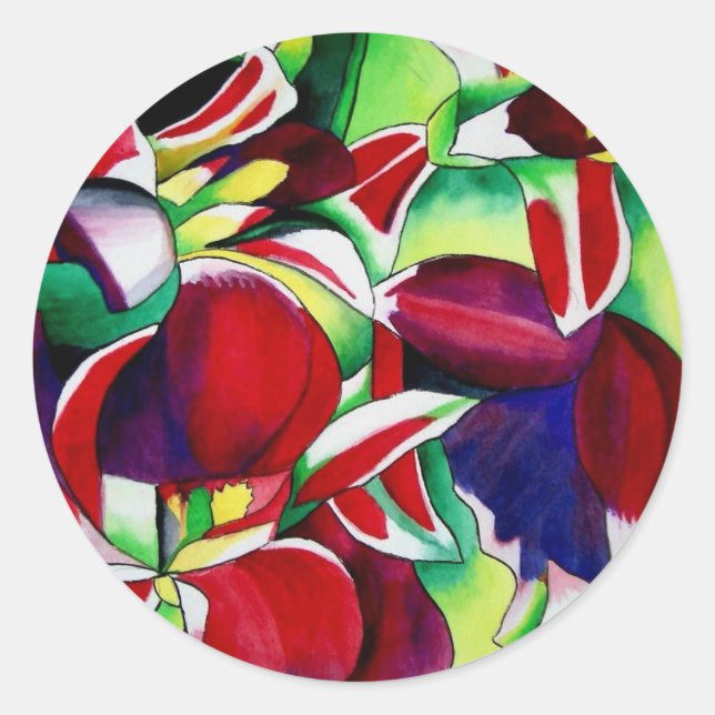 Crimson tropical Singapore Orchids flower art Classic Round Sticker (Front)