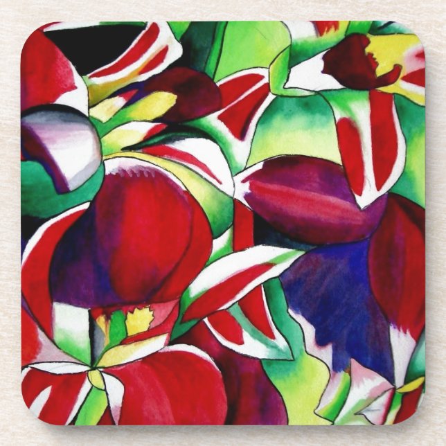 Crimson tropical Singapore Orchids flower art Coaster (Front)