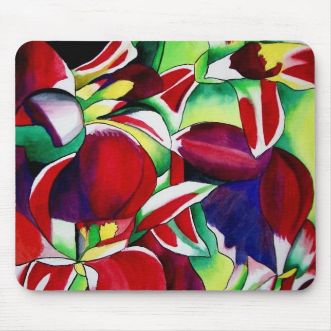 Crimson tropical Singapore Orchids flower art Mouse Mat (Front)