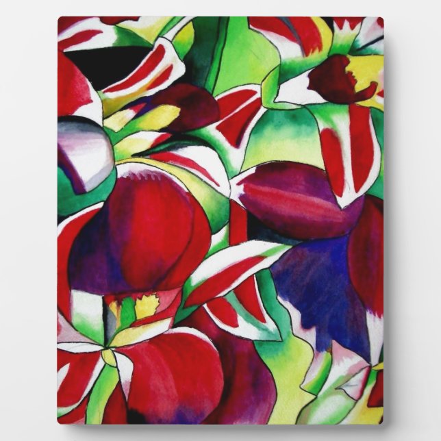 Crimson tropical Singapore Orchids flower art Plaque (Front)