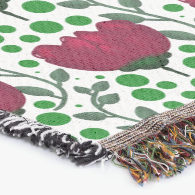 Crimson Tulip Floral Pattern | Elegant Red  Throw Blanket (Corner)