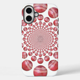 Crimson Vortex: Beautiful Red Cricket Ball Art iPhone 16 Plus Case