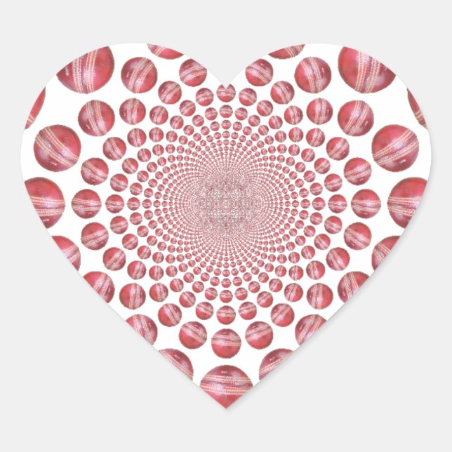 Crimson Vortex: Beautiful Red Cricket Ball Art Heart Sticker (Front)