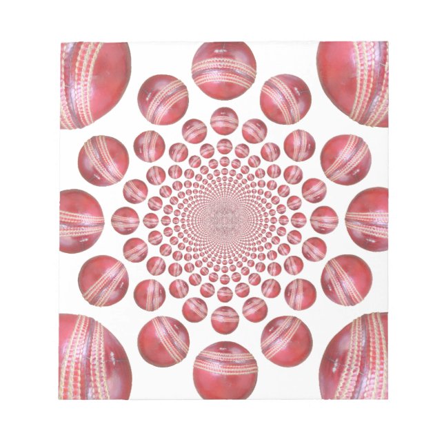 Crimson Vortex: Beautiful Red Cricket Ball Art Notepad (Front)