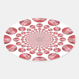 Crimson Vortex: Beautiful Red Cricket Ball Art Oval Sticker