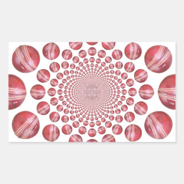 Crimson Vortex: Beautiful Red Cricket Ball Art Rectangular Sticker (Front)