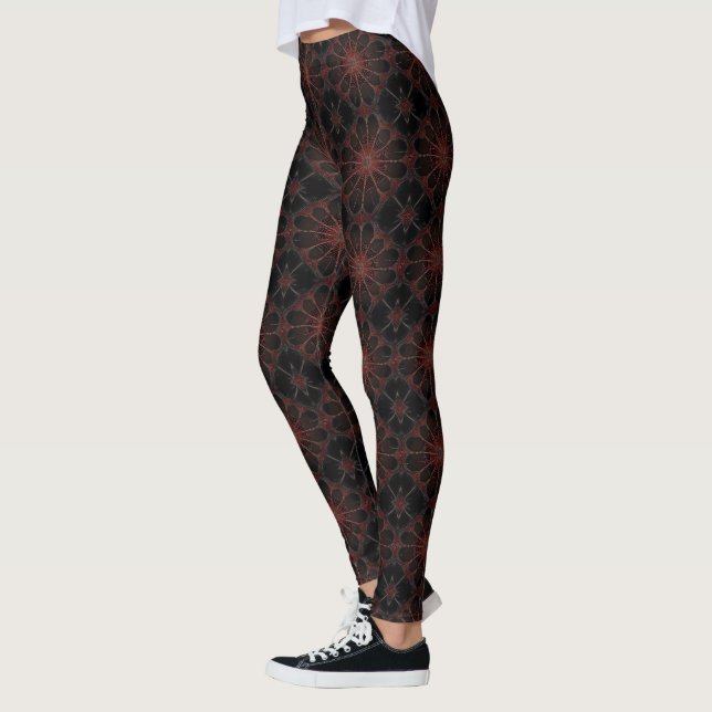 Crimson Web: Fractal Dance with the Redback Spider Leggings (Left)