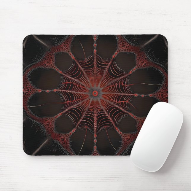 Crimson Web: Fractal Dance with the Redback Spider Mouse Mat (With Mouse)