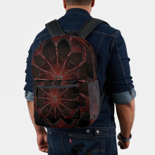 Crimson Web: Fractal Dance with the Redback Spider Printed Backpack (Insitu (Model))
