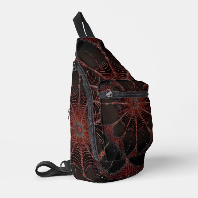 Crimson Web: Fractal Dance with the Redback Spider Sling Bag (Left Corner)