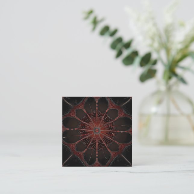 Crimson Web: Fractal Dance with the Redback Spider Square Business Card (Standing Front)