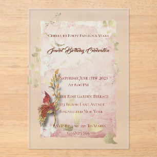 Crimson whispers 40th birthday Acrylic invitation 