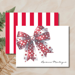 Crimson White Elegant Big Bow Thank You Note Card
