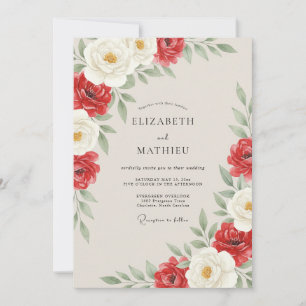 Crimson White Ranunculus Eucalyptus Wedding Invitation