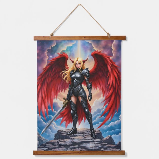 Crimson Wing – Fallen Angel Warrior.  Hanging Tapestry (Front)
