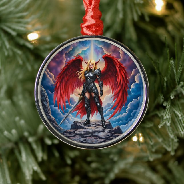 Crimson Wing – Fallen Angel Warrior.  Metal Tree Decoration (Tree)