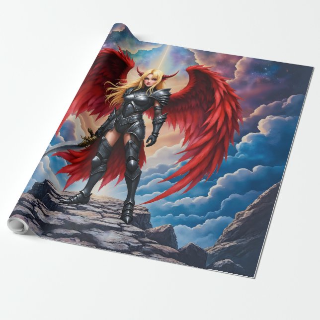 Crimson Wing – Fallen Angel Warrior.  Wrapping Paper (Unrolled)