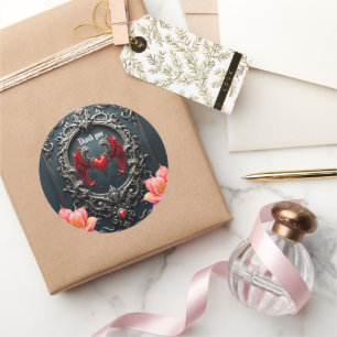 Crimson Winged Heart Gothic Romance Elegant . Classic Round Sticker