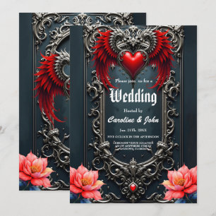 Crimson Winged Heart Gothic Romance Elegant . Invitation