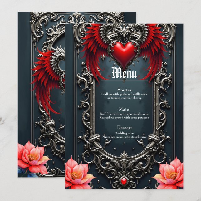 Crimson Winged Heart  Gothic Romance Elegant .  Menu (Front/Back)