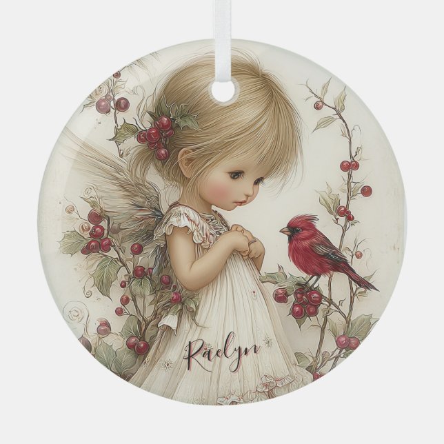 Crimson Wings and Winter Wishes Glass Tree Decoration (Front)