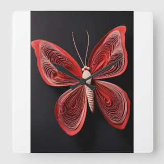 Crimson Wings: Red Butterfly Tattoo Wall Watch Square Wall Clock