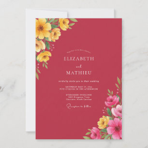 Crimson Yellow Petal Wedding Invitation